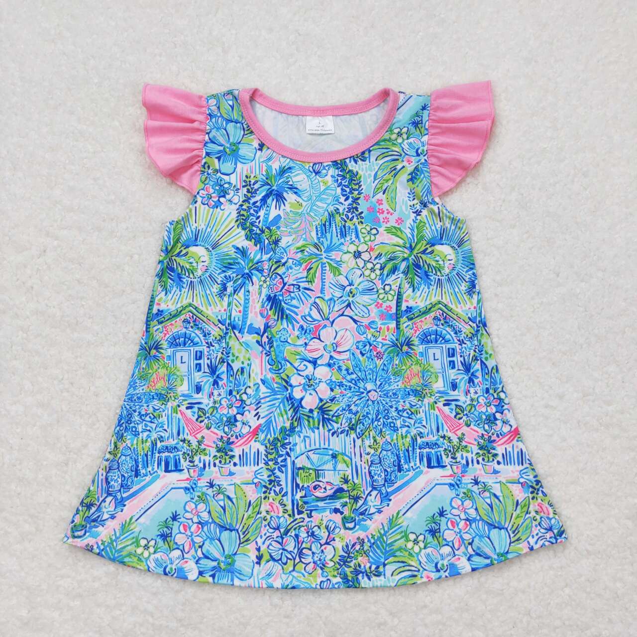 GT0563 baby girl clothes blue painting girl summer tshirt tunic top