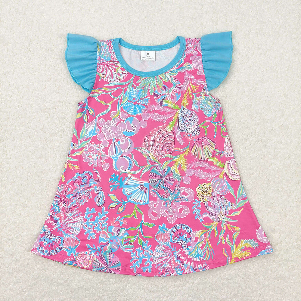 Sibling Baby Girls Sea Flowers Flutter Sleeve Tunic Tops