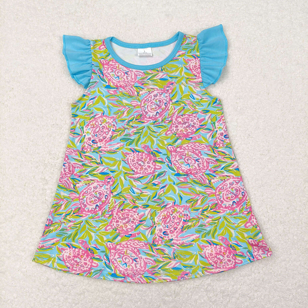 Sibling Baby Girls Sea Flowers Flutter Sleeve Tunic Tops