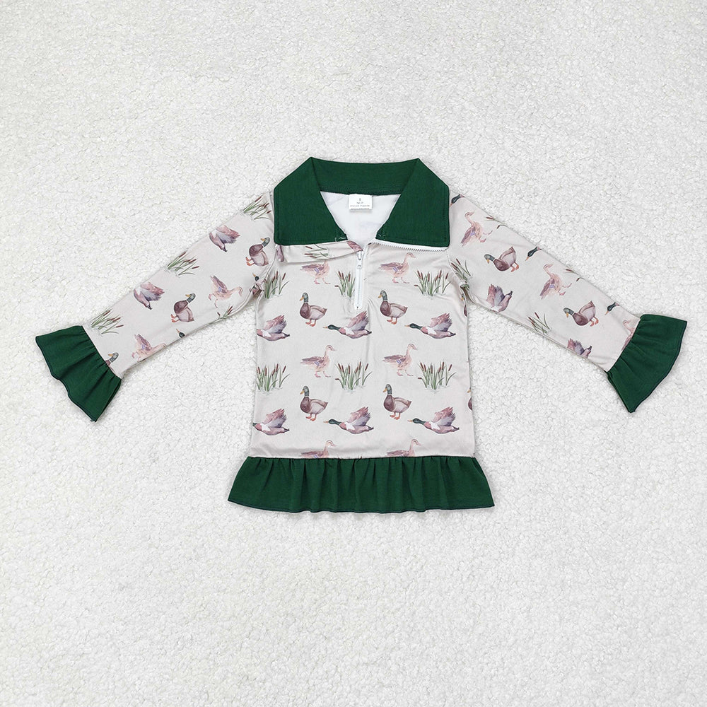 mallard ducks zip print girls pullovers polo tops BT0605
