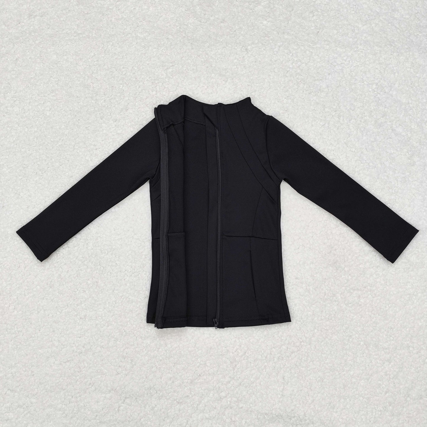 GT0685 Baby Girls Black Long Sleeve Pockets Zipper Yoga Active Jackets Top
