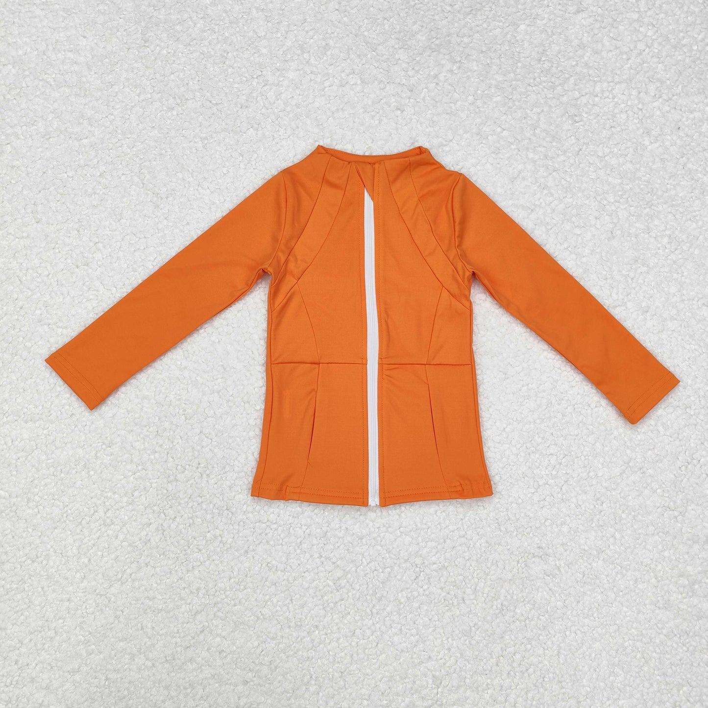 GT0825 Baby Girls Orange Long Sleeve Pockets Zipper Yoga Active Jackets Top