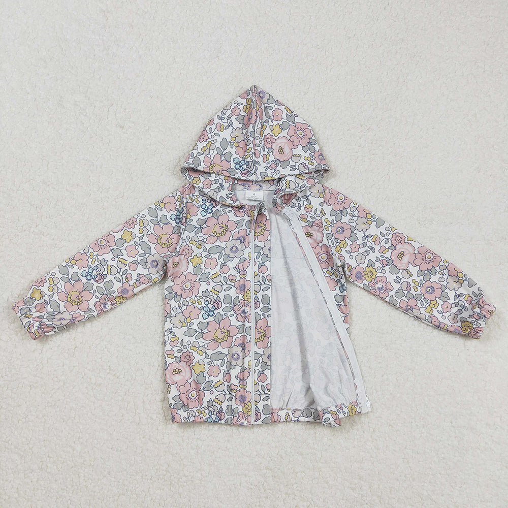 GT0914 Baby girls pink flowers zip hooded cardigan tops