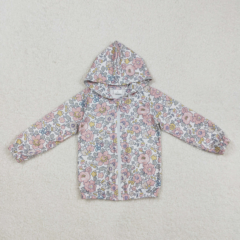 GT0914 Baby girls pink flowers zip hooded cardigan tops