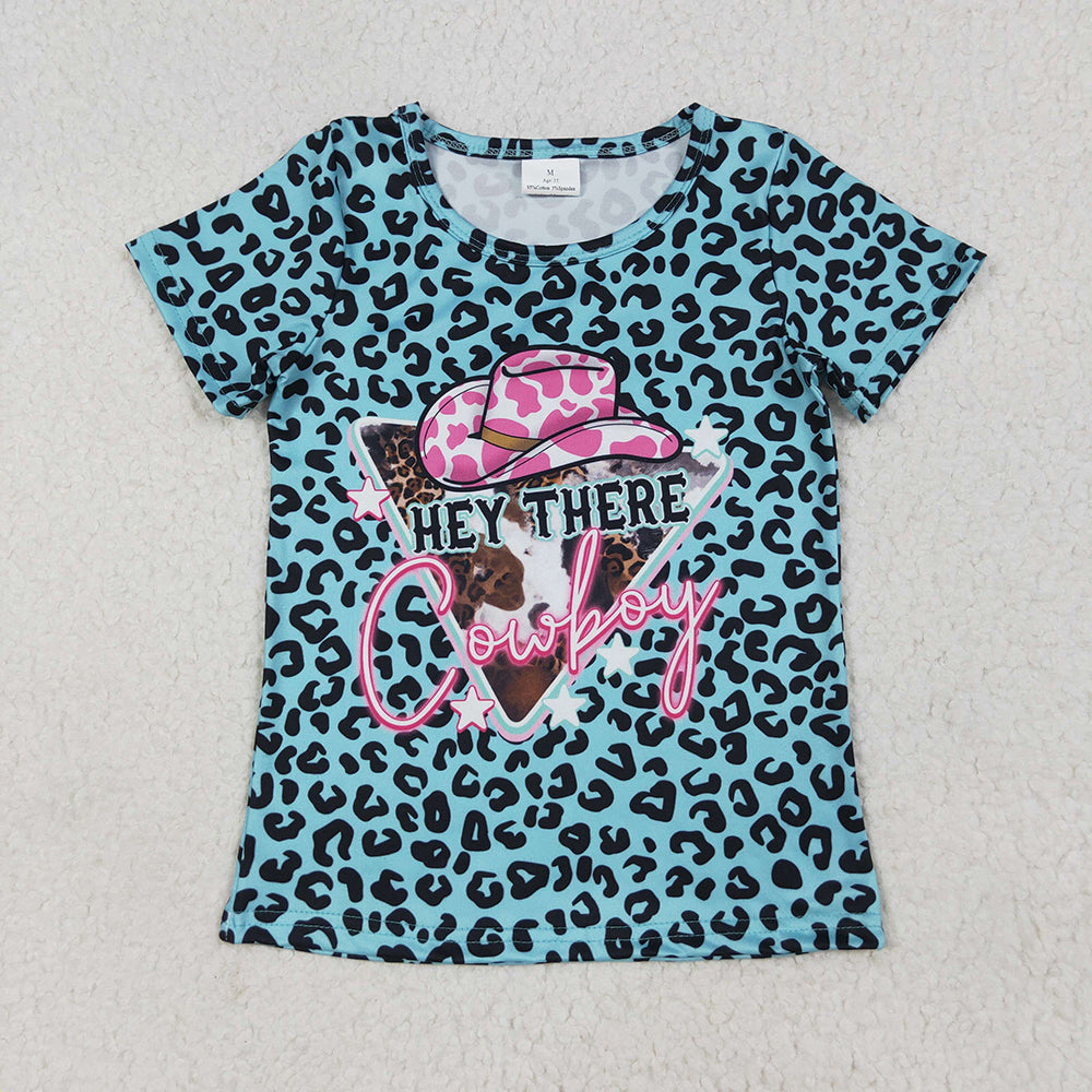 GT0934 baby girl western leopard hats summer tshirt