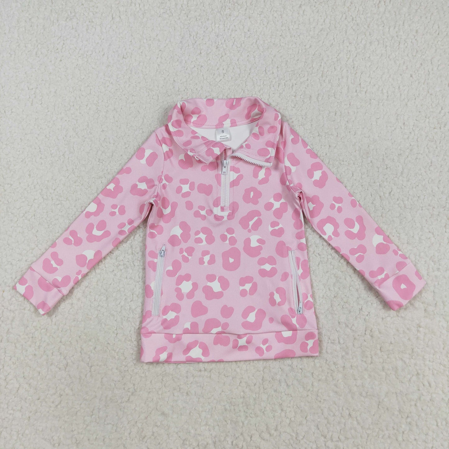 GT1070 Baby Girls Pink Leopard Yoga Active Zipper Pockets Pullovers Top