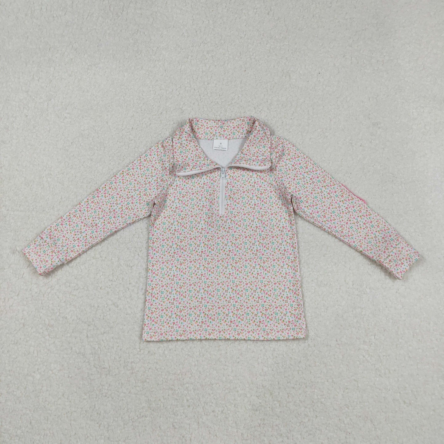 GT1145 Baby Girls Pink Floral Zipper Long Sleeve Pullovers Top