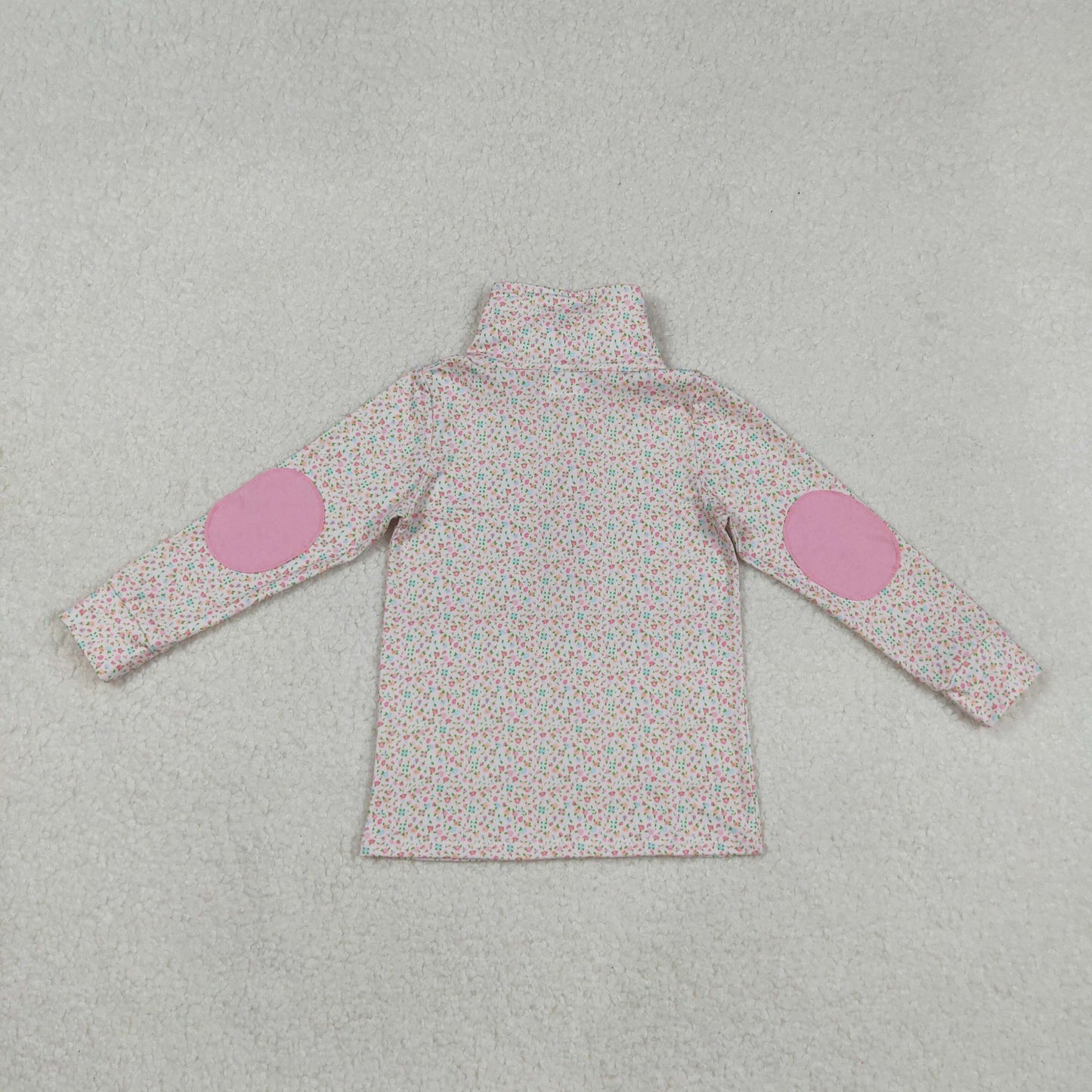 GT1145 Baby Girls Pink Floral Zipper Long Sleeve Pullovers Top