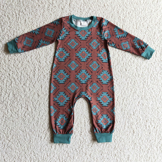 Boys brown aztec long sleeve rompers LR0187