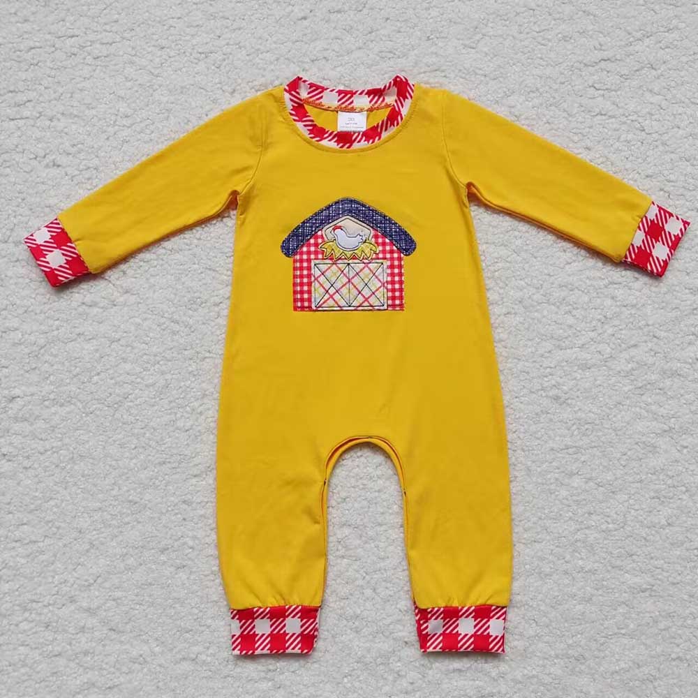 Sibling Embroidery Baby Girls Fall Farm House Boys Rompers Outfits Sets
