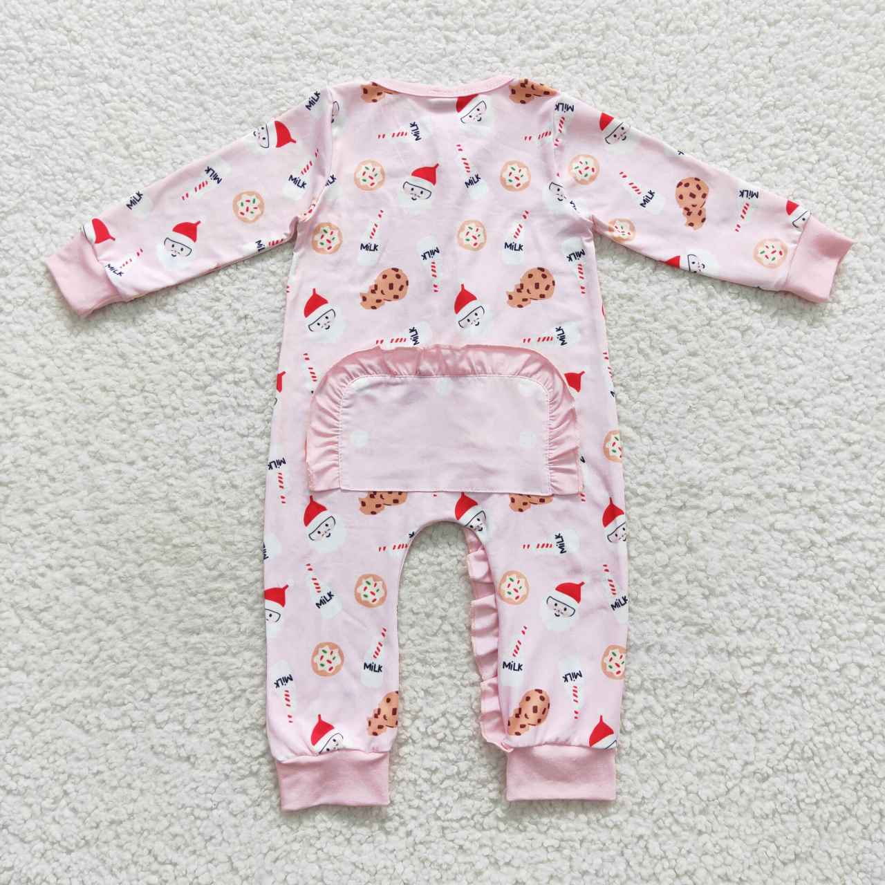 Sibling Baby Kids Cookie Milks Santa Button Top Pants Christmas Pajamas Sets Zipper Footie Rompers