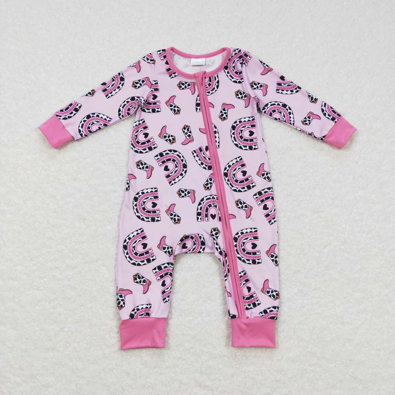 LR0490 baby girl rainbow zipper romper