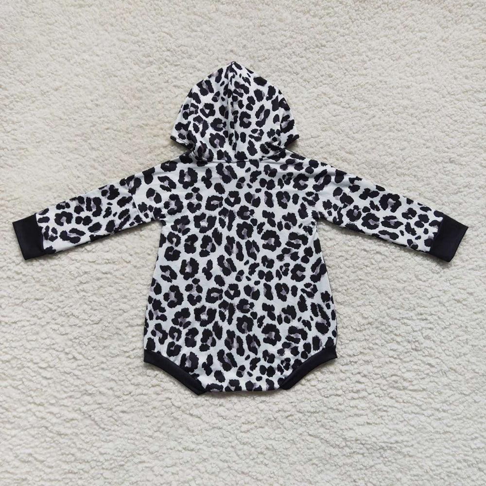 LR0594 baby clothes black body Leopard hoodies rompers