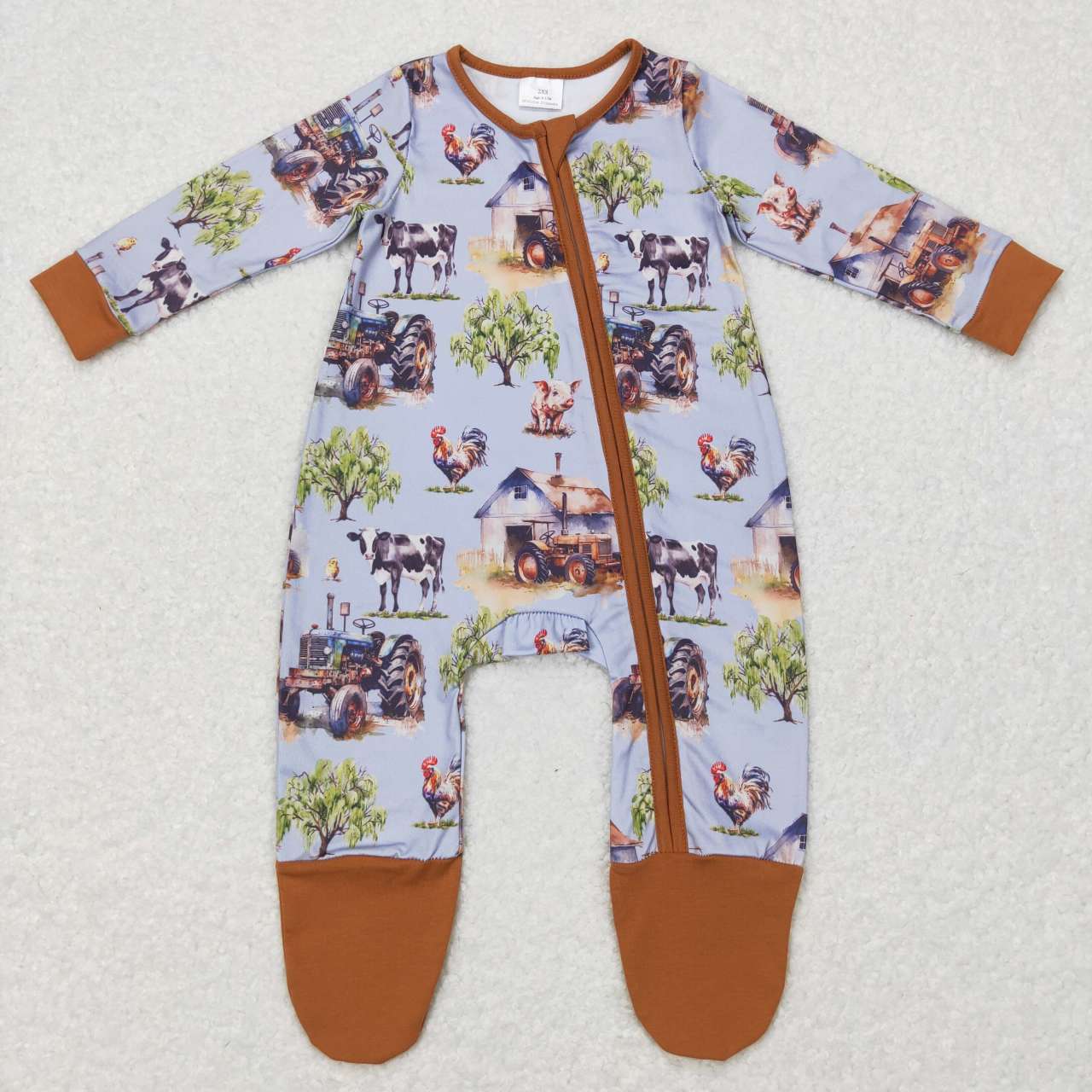 LR0632 baby clothes baby boy farm tractor zipper romper