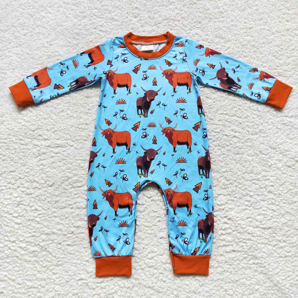 blue cow print boys western onesie LR0635