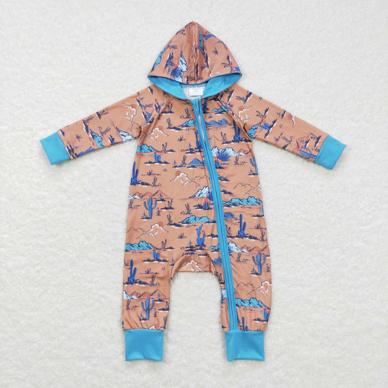 LR0702 baby desert cactus print hooded zipper romper