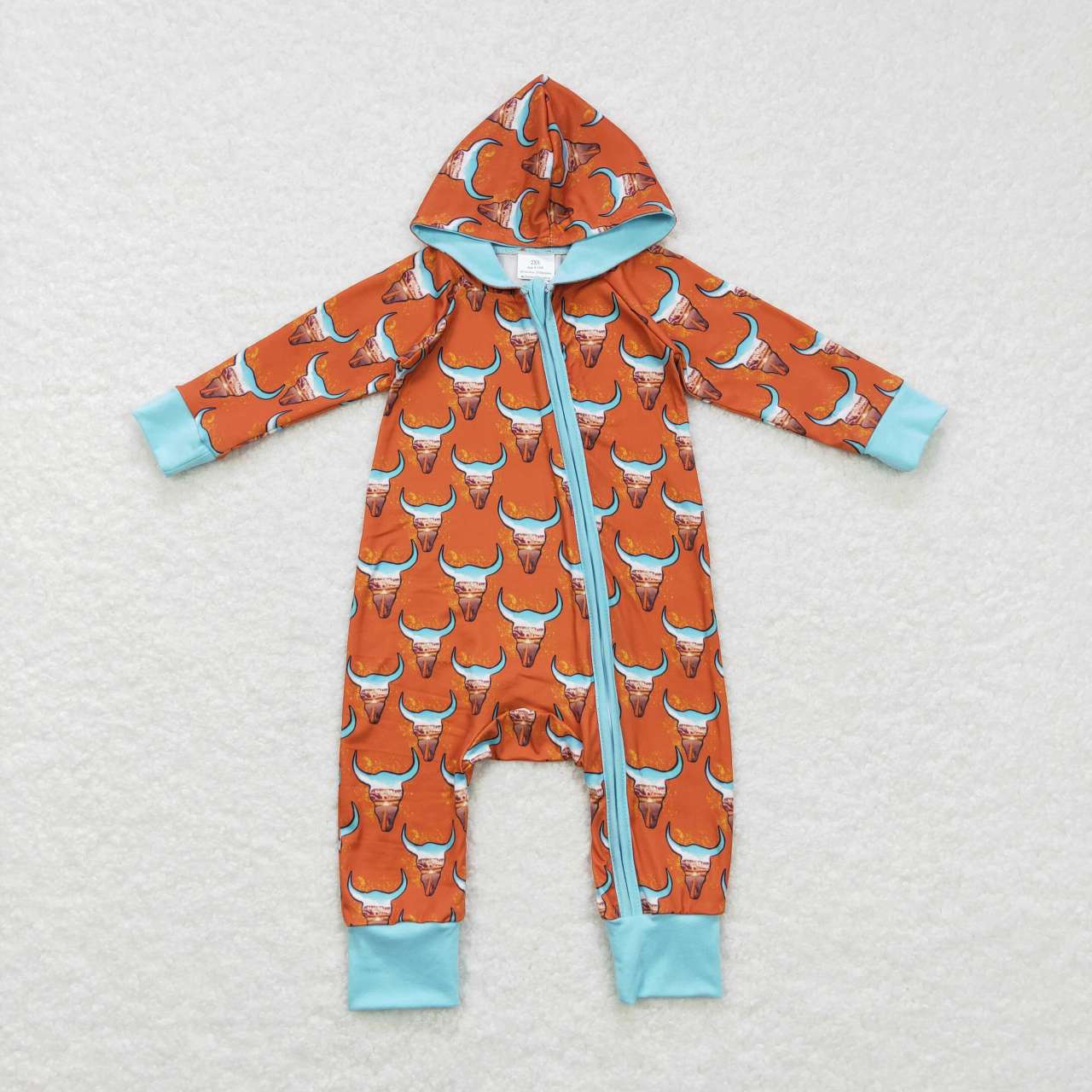 LR0703 baby cow print hooded zipper romper