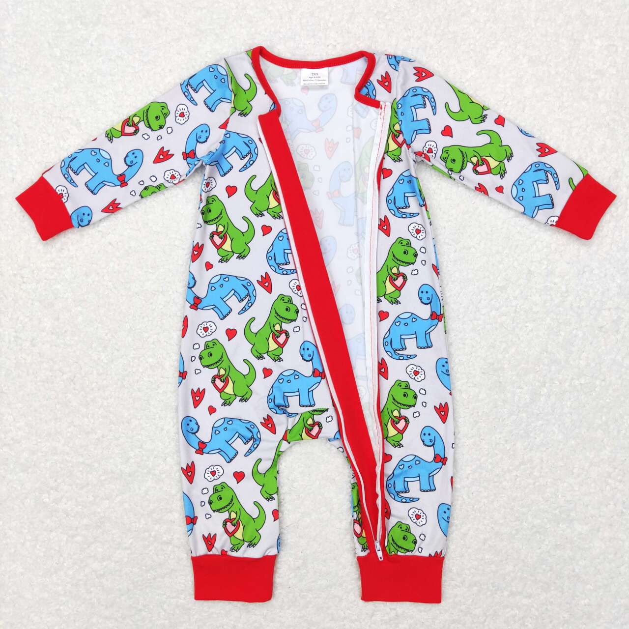 Sibling Baby Boys Hearts Dinosaurs Top Pants Valentine Pajamas Clothes Sets Zipper Footie Rompers