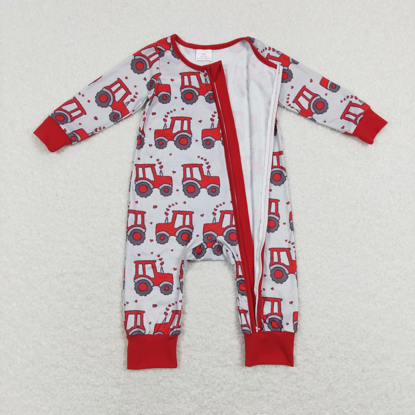 Sibling Baby Boys Hearts Trucks Top Pants Valentine Pajamas Sets Zipper Footie Rompers