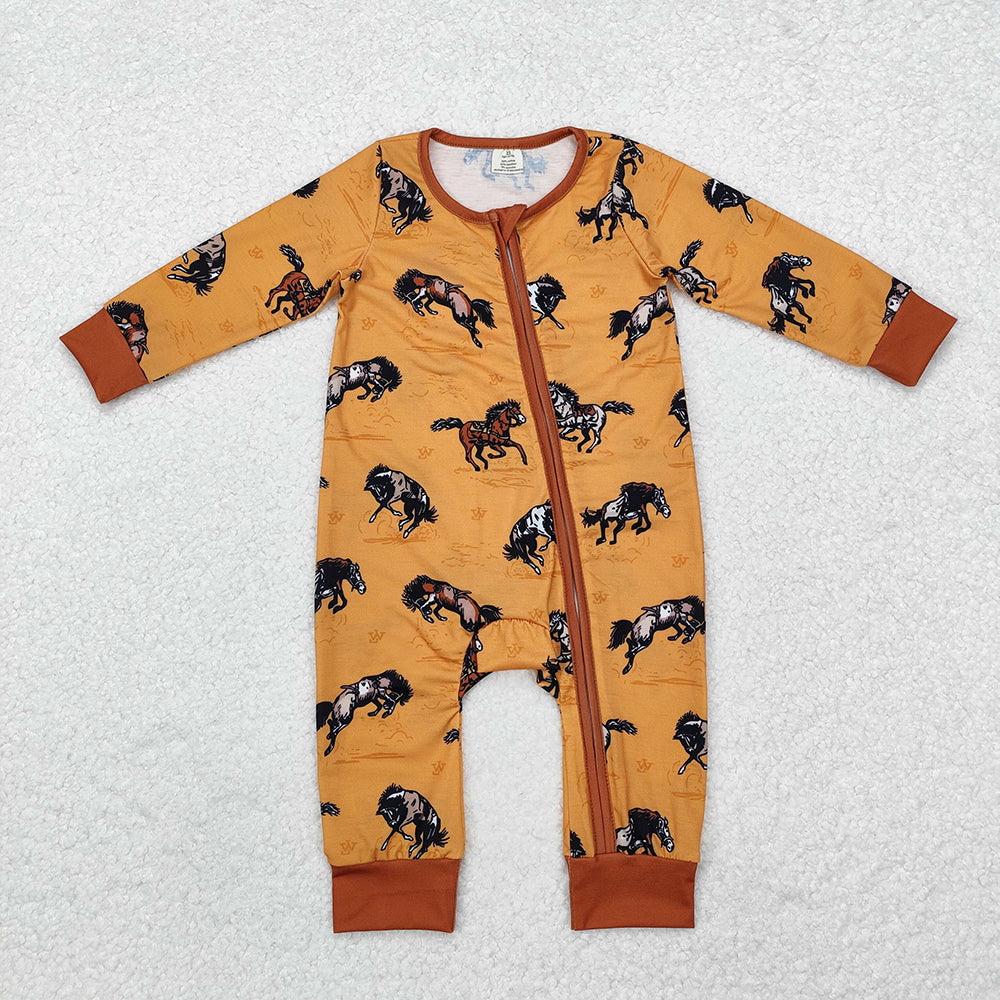 Sibling Baby Infant Boys Girls Western Bamboo Zip Rompers