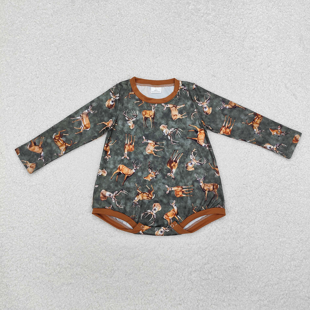 LR1859 baby boys dog deer hunting long sleeve rompers