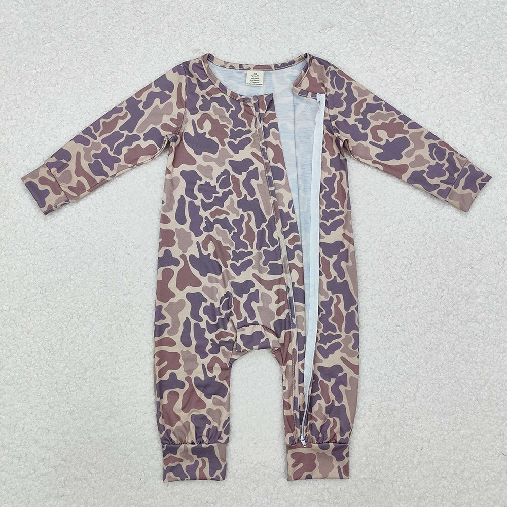 LR2050 baby boys grey camouflage zip long sleeve rompers