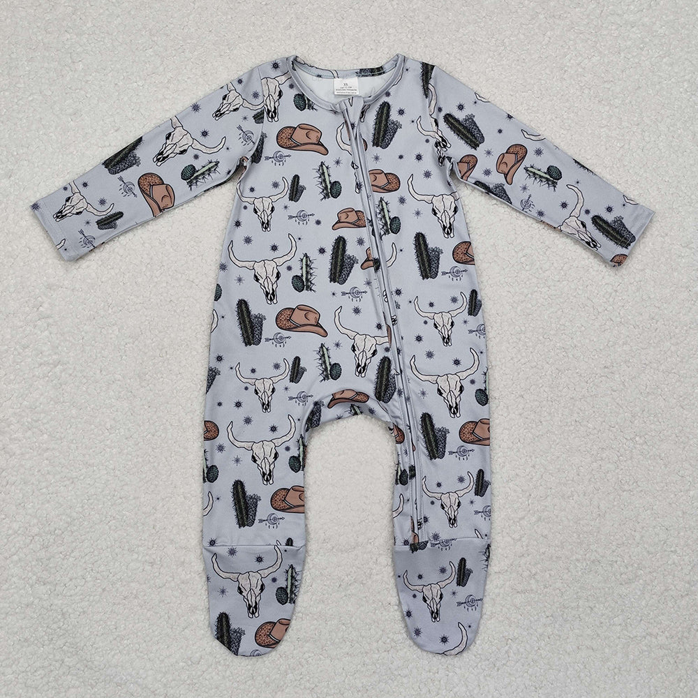 LR2098 baby boys western cows zip long sleeve rompers