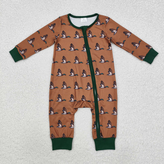 LR2154 baby boys mallard ducks zip long sleeve rompers