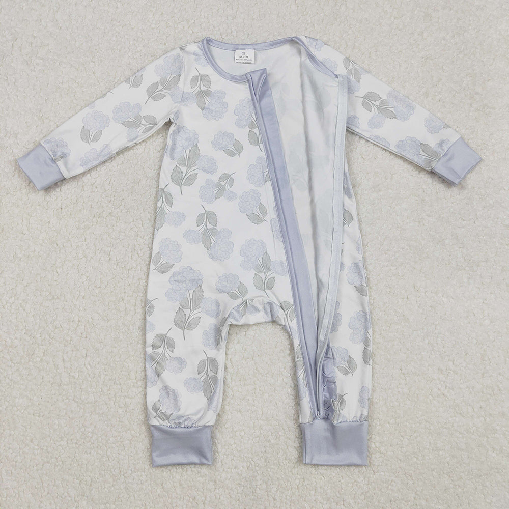 LR2157 baby girls blue flowers zip rompers