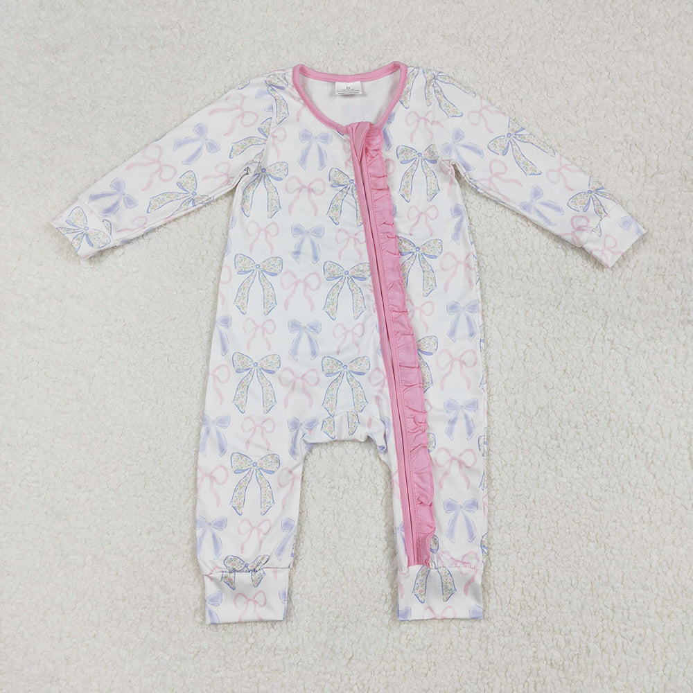 LR2158 baby girls colorful bows zip rompers