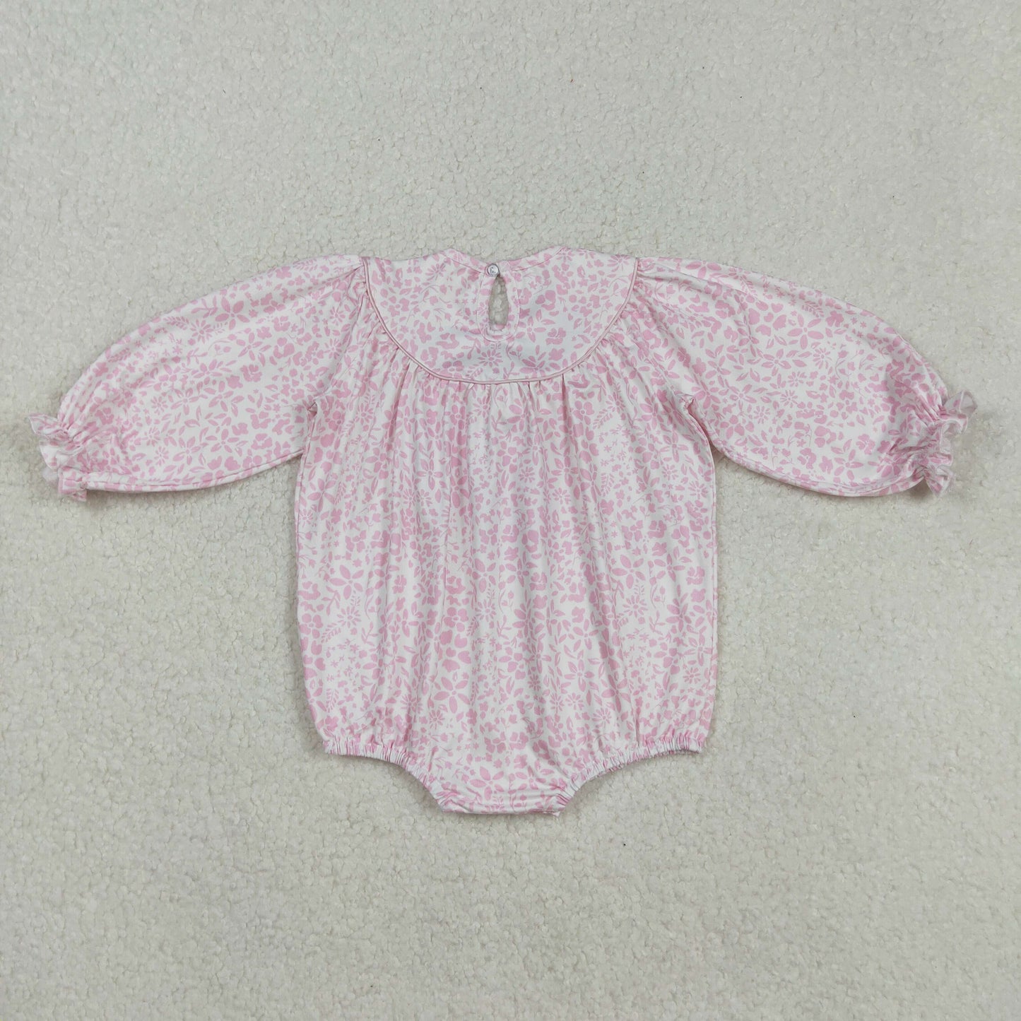 LR2184 Baby Girls Pink Flowers Embroidery Turkey Bows Thanksgiving Ruffle Rompers