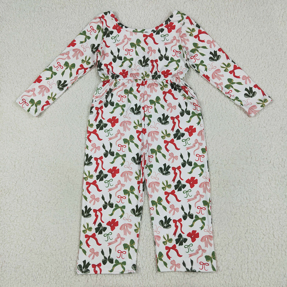 Girls Christmas Green Red Bows Jumpsuits Rompers LR2192