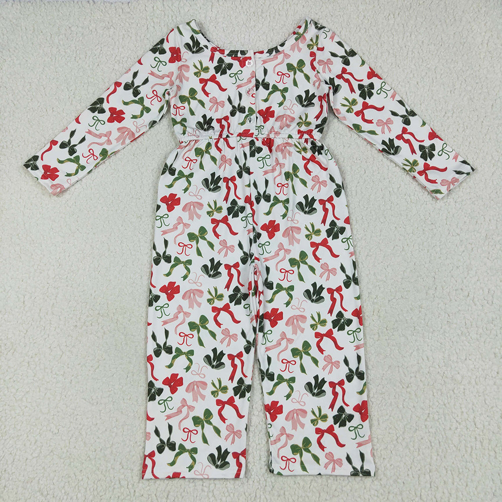 Girls Christmas Green Red Bows Jumpsuits Rompers LR2192