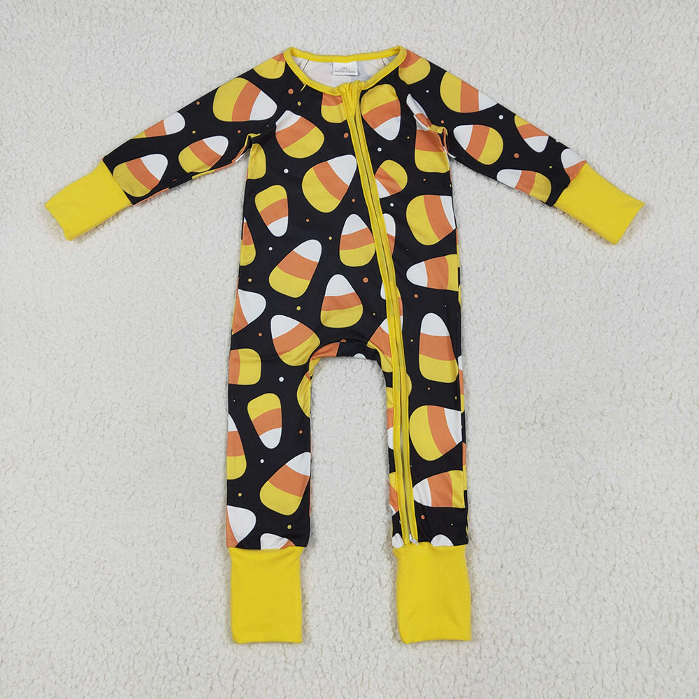 LR2198 baby Boys Halloween candy footie zip rompers