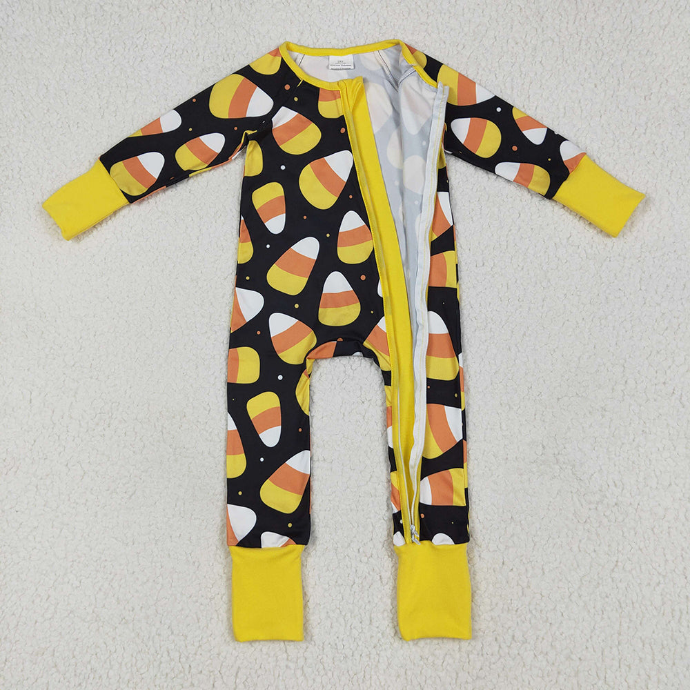 LR2198 baby Boys Halloween candy footie zip rompers