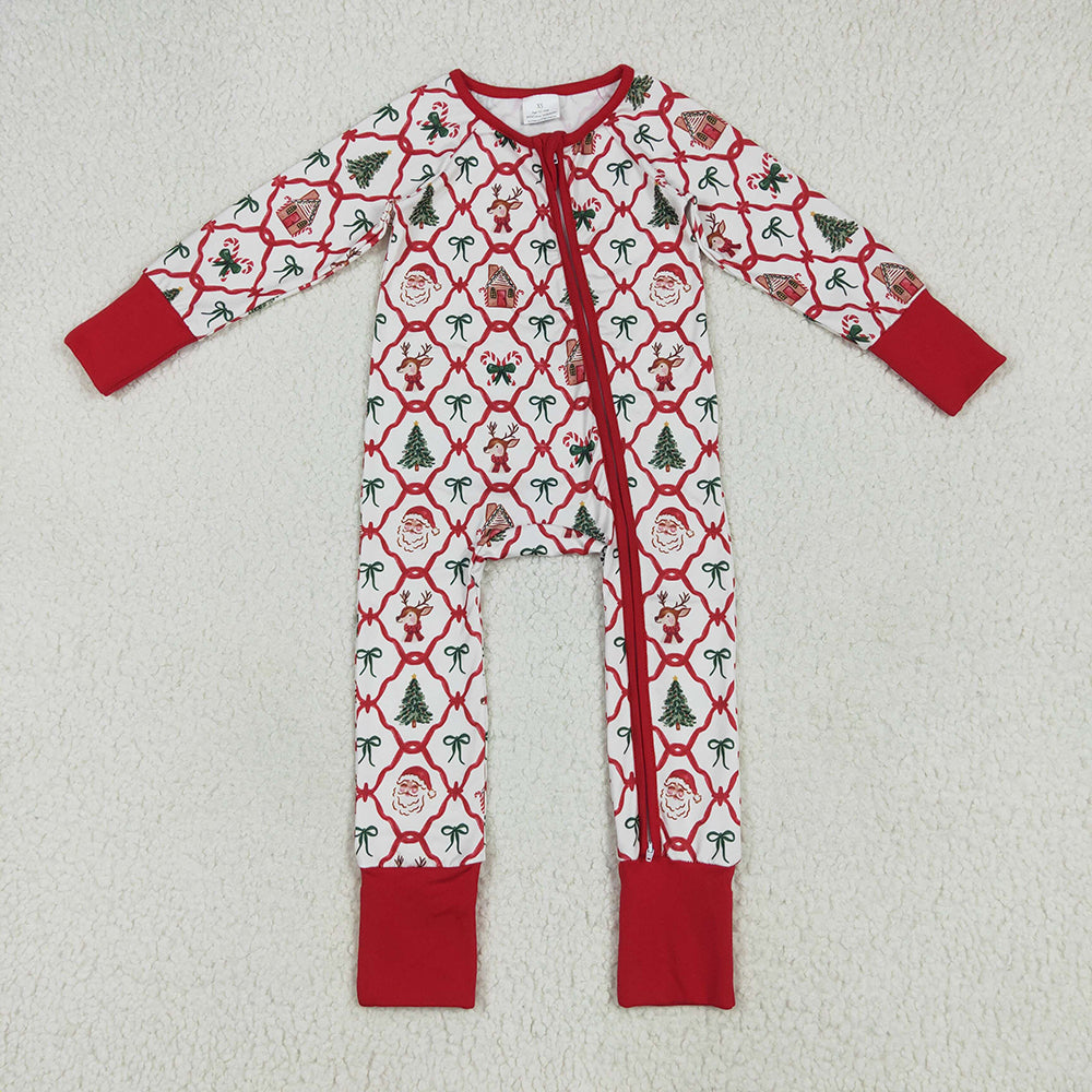 LR2248 baby girls Christmas deer tree footie zip rompers