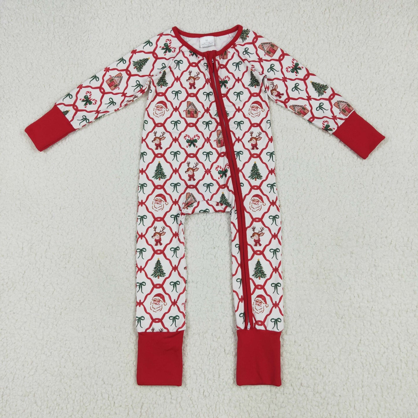 Family Sibling Baby Kids Christmas Red Bows Santa Trees Checked Clothing Clothes