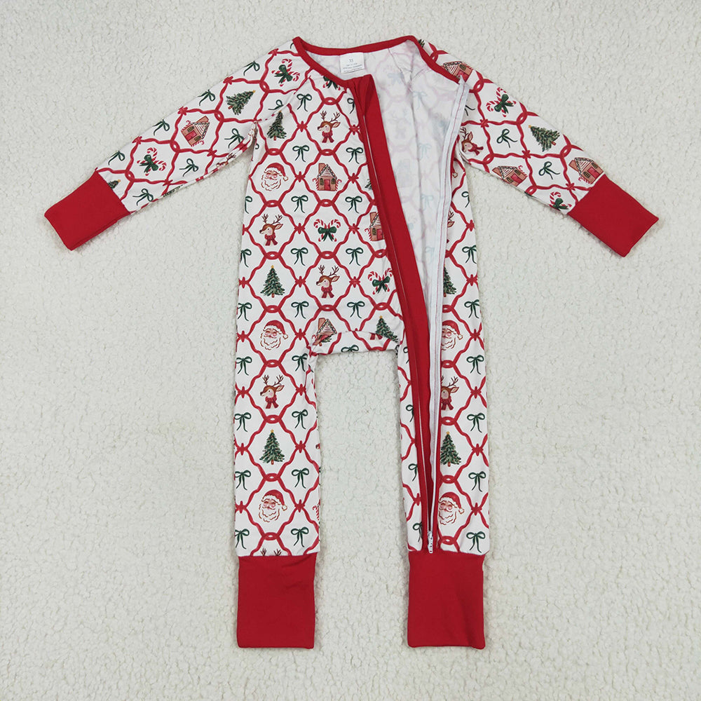 LR2248 baby girls Christmas deer tree footie zip rompers