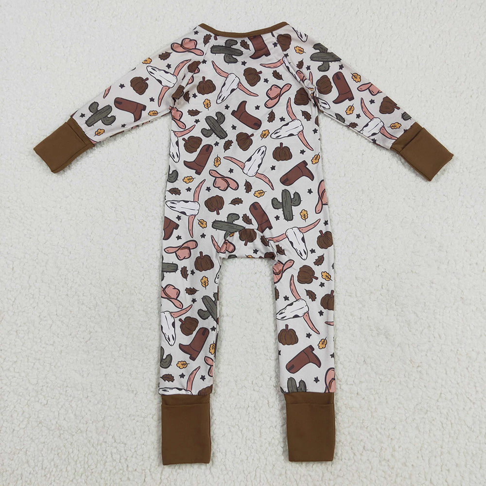 LR2334 baby boys western cow boots footie zip rompers