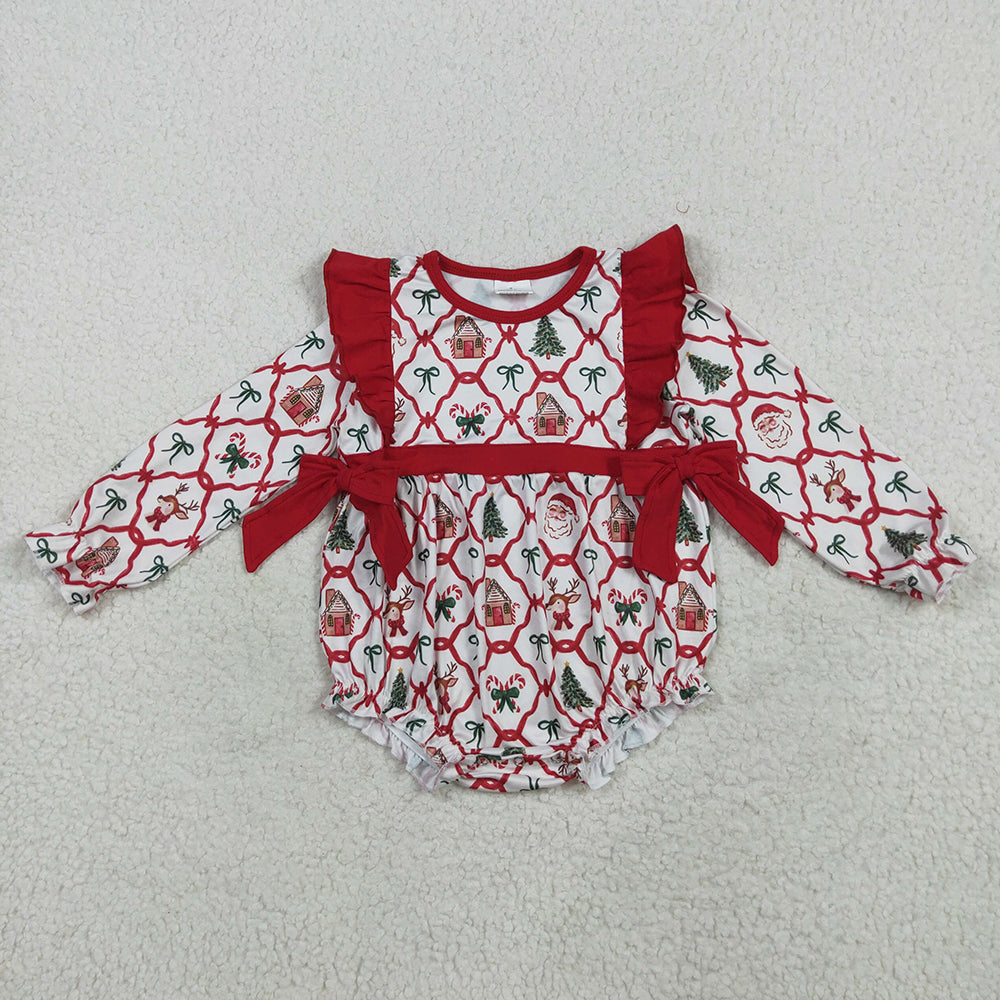 Family Sibling Baby Kids Christmas Red Bows Santa Trees Checked Clothing Clothes