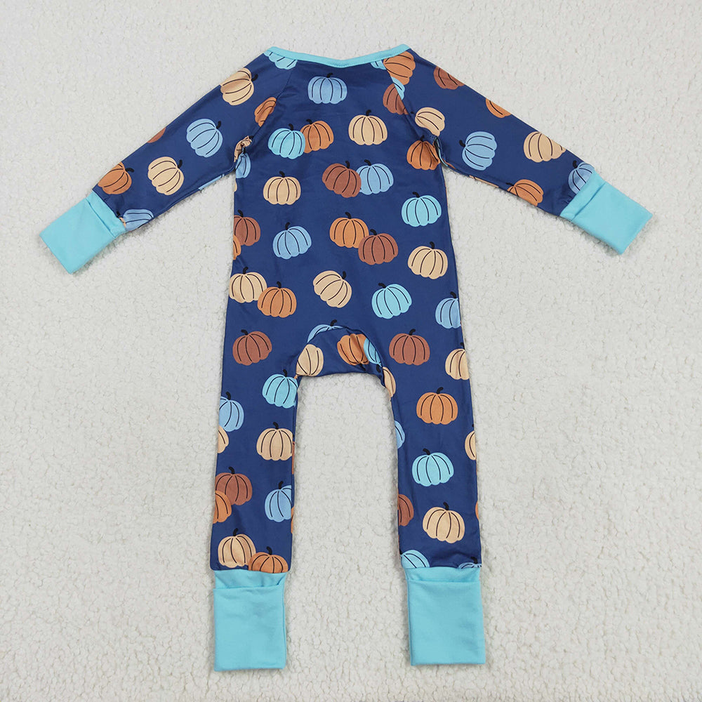 LR2364 baby boys fall pumpkins footie zip rompers