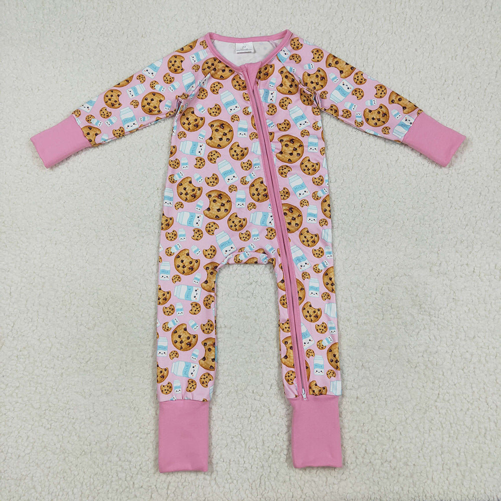 LR2398 baby girls Christmas Cookie Milk footie zip rompers