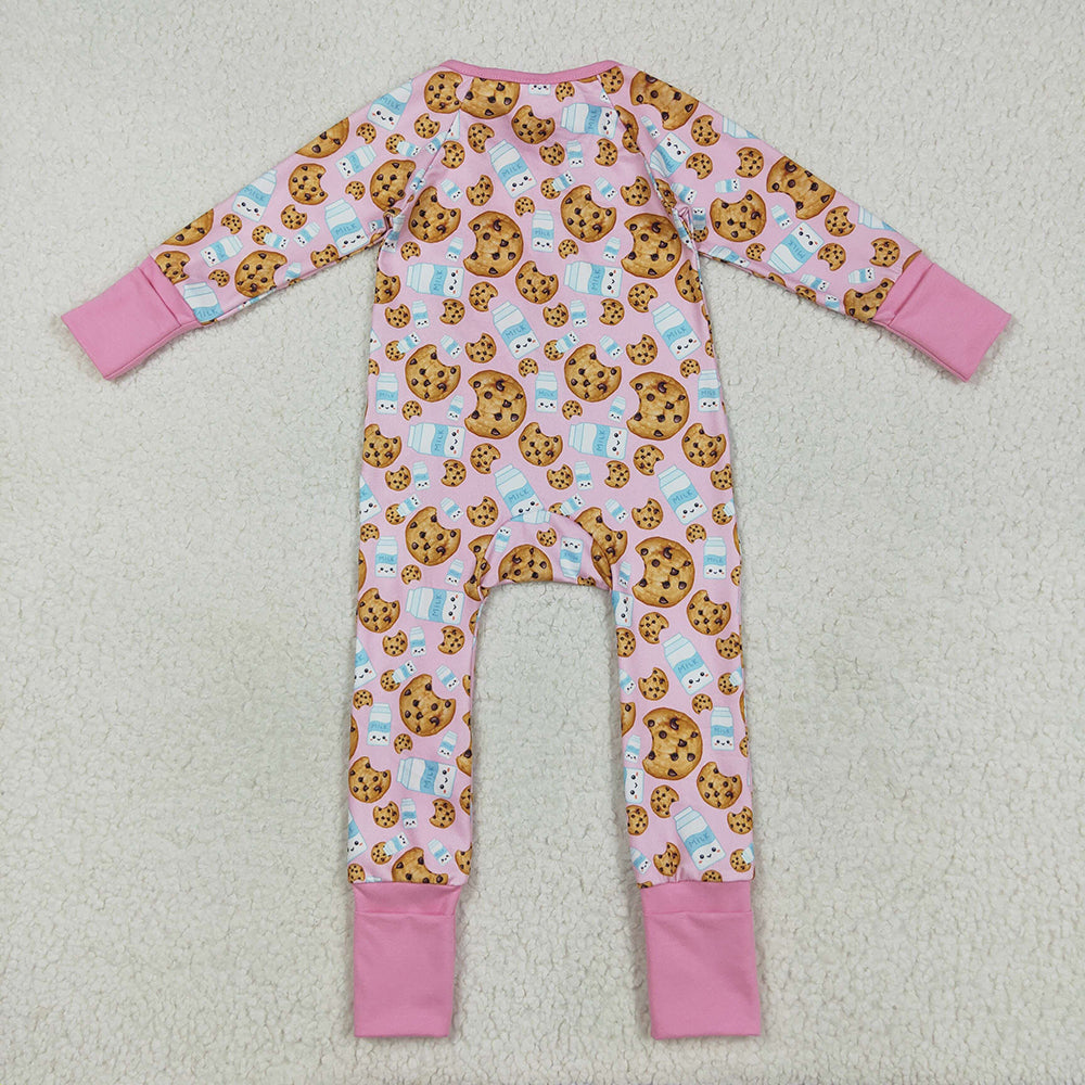 LR2398 baby girls Christmas Cookie Milk footie zip rompers