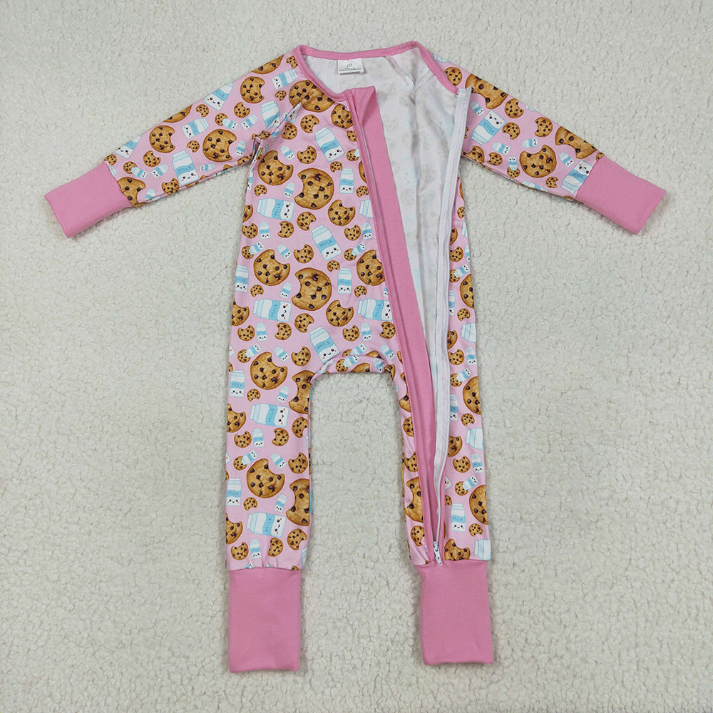 LR2398 baby girls Christmas Cookie Milk footie zip rompers