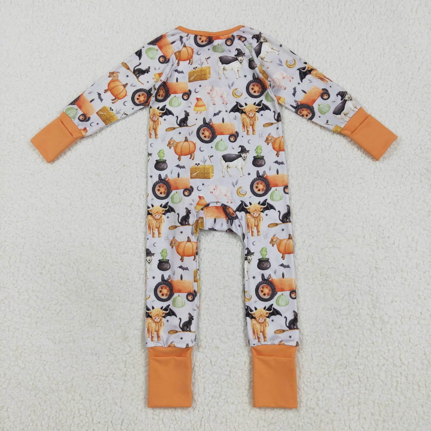 LR2405 Baby Boys Pumpkins Trucks Bats Halloween Zipper Footie Rompers