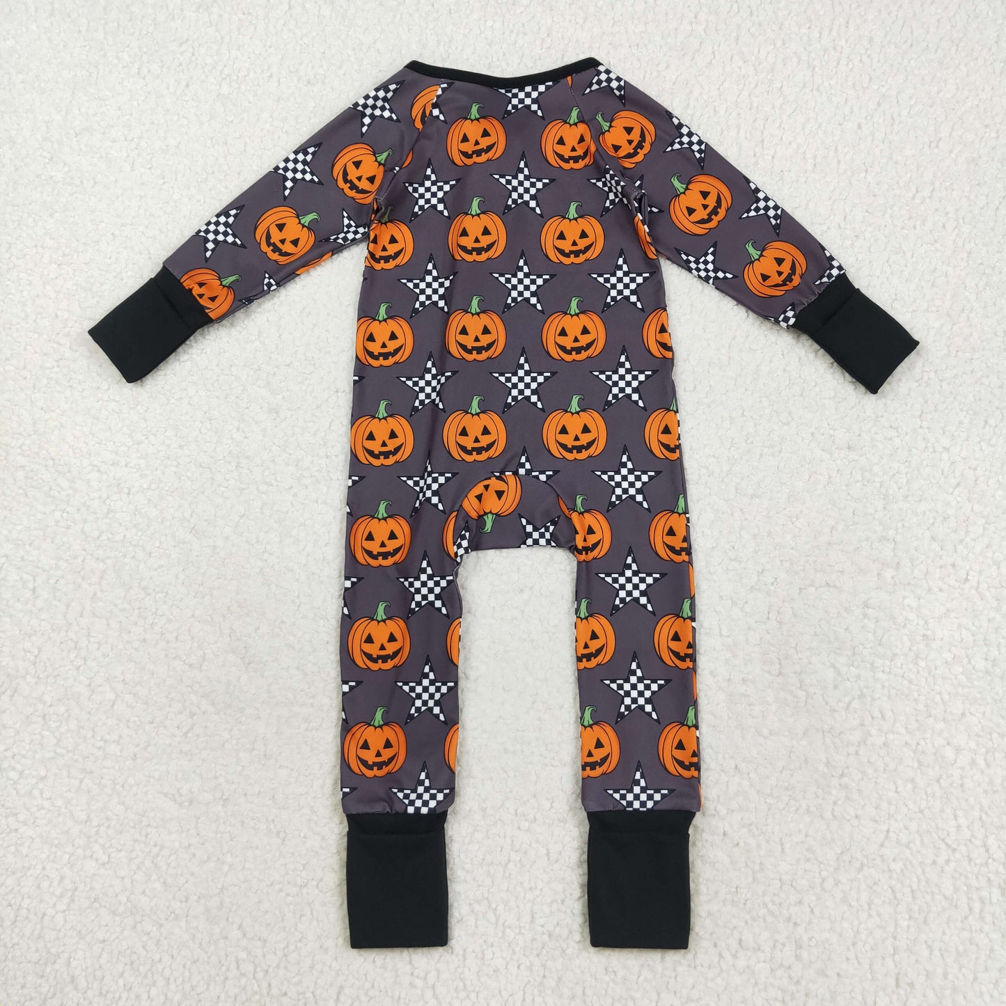 LR2464 Baby Boys Ghost Pumpkins Stars Halloween Zipper Footed Rompers