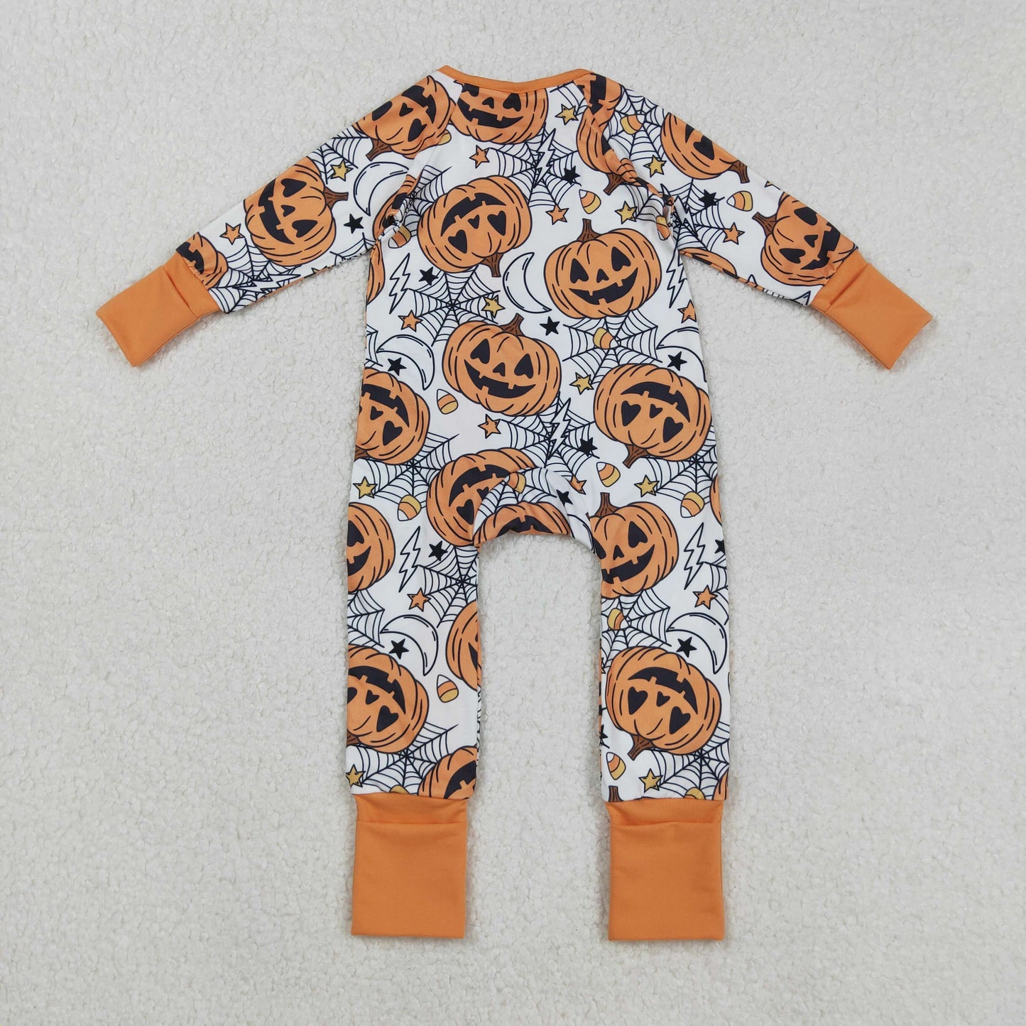 LR2528 Baby Boys Ghost Pumpkins Spider Web Halloween Zipper Footed Rompers