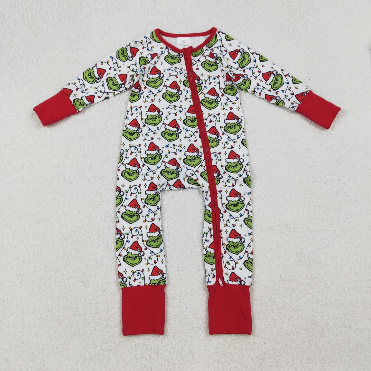 LR2574 Baby Boys Lights Hats Grin Christmas Zipper Footed Rompers