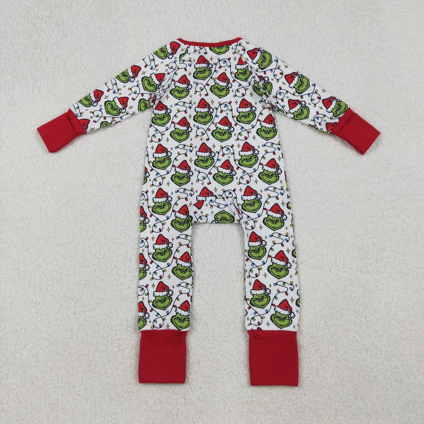 LR2574 Baby Boys Lights Hats Grin Christmas Zipper Footed Rompers