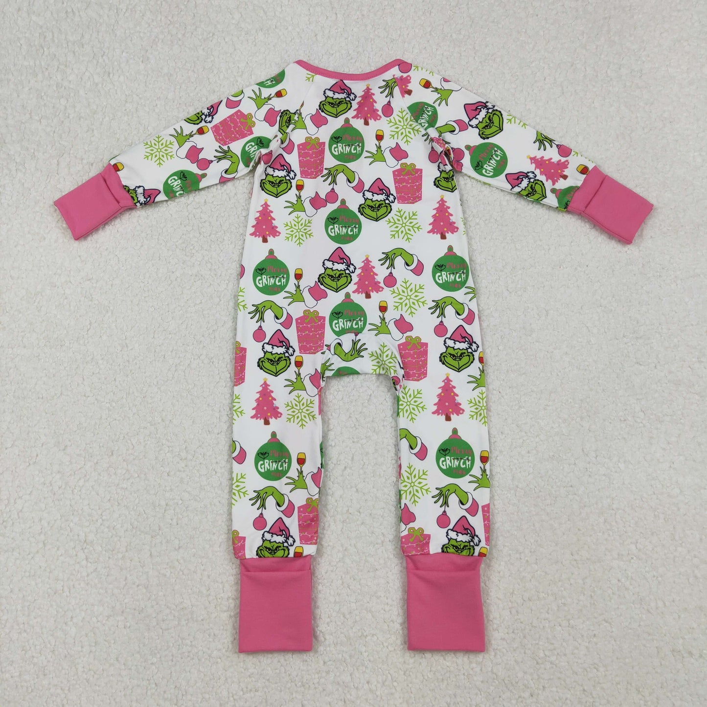 LR2588 Baby Girls Pink Gifts Grin Christmas Zipper Footed Rompers
